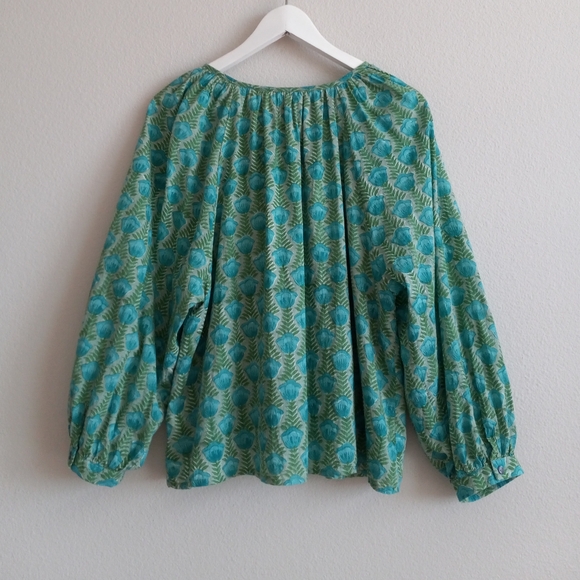 Emerson Fry India Collection Frances Blouse Organic Cotton Block Printed M - Picture 8 of 15